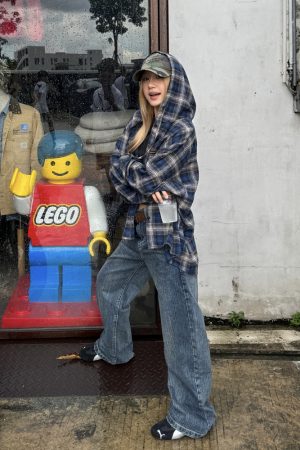 Unisex Hooded Long Sleeve Plaid Shirt - Retro Street Style, Color Block Design, Casual Fashion Polo for Men and Women