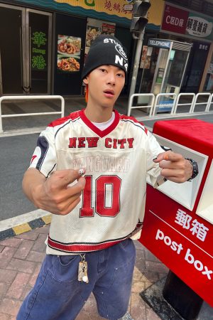 Unisex Loose Fit V-Neck Number 10 Printed Mesh Short Sleeve Jersey T-Shirt - American Style Streetwear Sports Top