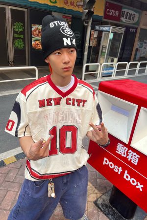 Unisex Loose Fit V-Neck Number 10 Printed Mesh Short Sleeve Jersey T-Shirt - American Style Streetwear Sports Top