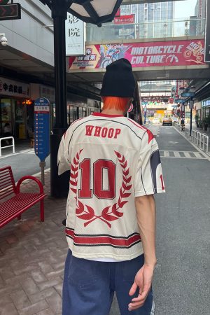 Unisex Loose Fit V-Neck Number 10 Printed Mesh Short Sleeve Jersey T-Shirt - American Style Streetwear Sports Top