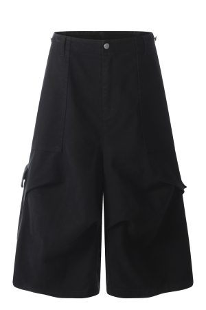 Unisex Loose Pleated Wide-Leg Seven-Point Workwear Shorts with Large Pockets - Summer Casual Fashion