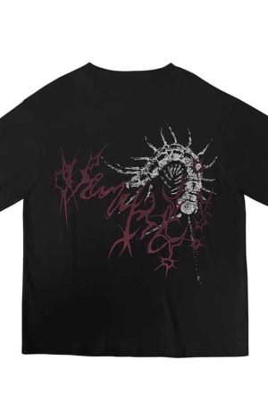 Unisex Oversized Dark Gothic Streetwear T-Shirt - Cotton Round Neck Half Sleeve Black Subculture Fashion