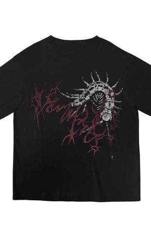 Unisex Oversized Dark Gothic Streetwear T-Shirt - Cotton Round Neck Half Sleeve Black Subculture Fashion