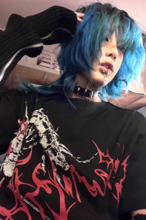 Unisex Oversized Dark Gothic Streetwear T-Shirt - Cotton Round Neck Half Sleeve Black Subculture Fashion