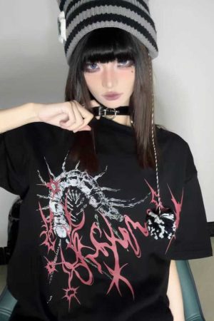 Unisex Oversized Dark Gothic Streetwear T-Shirt - Cotton Round Neck Half Sleeve Black Subculture Fashion