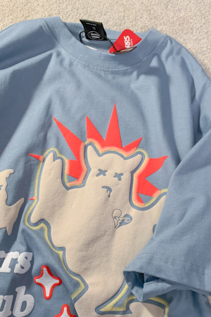 Unisex Plus Size Fun Ghost Cartoon Short Sleeve T-Shirt - Loose Fit Cotton Couples Top for Men & Women