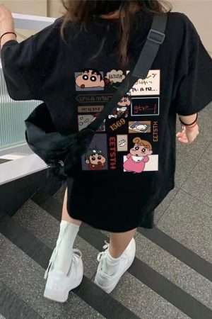 Unisex Pure Cotton American Retro Cartoon Short Sleeve T-Shirt, Plus Size, Loose-Fitting Casual Couple Top, Y2K Style