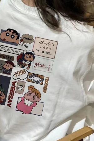 Unisex Pure Cotton American Retro Cartoon Short Sleeve T-Shirt, Plus Size, Loose-Fitting Casual Couple Top, Y2K Style