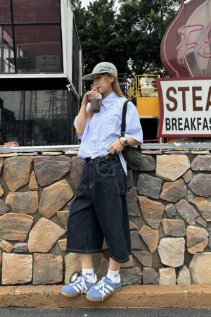 Unisex Retro American Denim 7-Point Wide-Leg Shorts - Trendy Loose Fit Summer Streetwear for a Casual Look