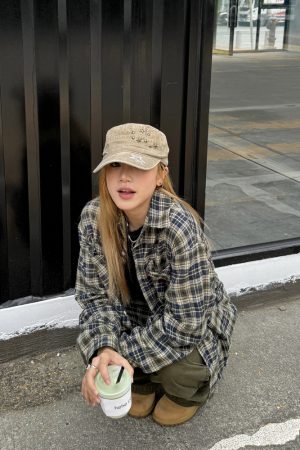 Unisex Retro Color-Block Brushed Plaid Long Sleeve Shirt Jacket - American Style Loose Fit for Summer Couples