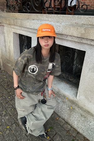 Unisex Retro Distressed Camouflage Patch Embroidered Short-Sleeve T-Shirt - Summer Casual Versatile Base Shirt for 90s Style