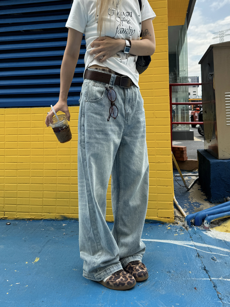 Unisex Retro Washed Distressed Straight Loose Denim Pants - Street Style Wide-Leg Ripped Casual Long Jeans Unisex Retro Washed Distressed Straight Loose Denim Pants - Street Style Wide-Leg Ripped Casual Long Jeans