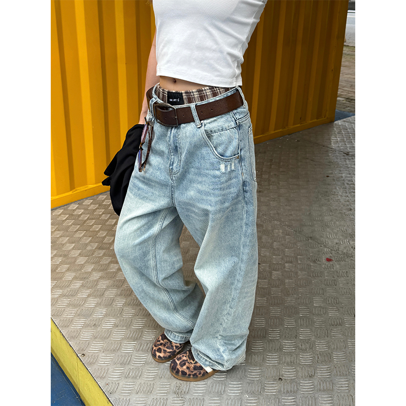 Unisex Retro Washed Distressed Straight Loose Denim Pants - Street Style Wide-Leg Ripped Casual Long Jeans Unisex Retro Washed Distressed Straight Loose Denim Pants - Street Style Wide-Leg Ripped Casual Long Jeans