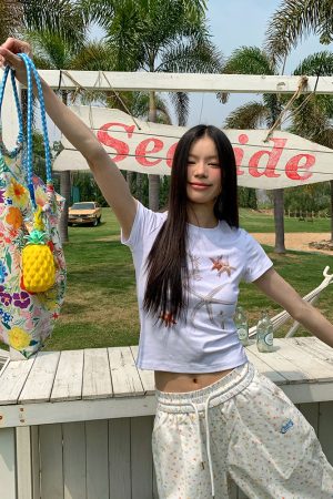 Unisex Star Print Drawstring Wide-Leg Pants - Casual Loose Fit Straight-Leg Trousers for Y2K American Style