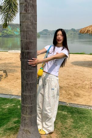 Unisex Star Print Drawstring Wide-Leg Pants - Casual Loose Fit Straight-Leg Trousers for Y2K American Style