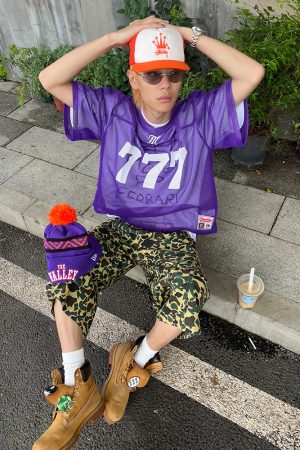 Unisex Summer Loose Fit V-Neck T-Shirt with Digital Number 7 Print - Breathable Mesh Jersey in American Style