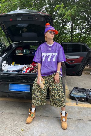 Unisex Summer Loose Fit V-Neck T-Shirt with Digital Number 7 Print - Breathable Mesh Jersey in American Style