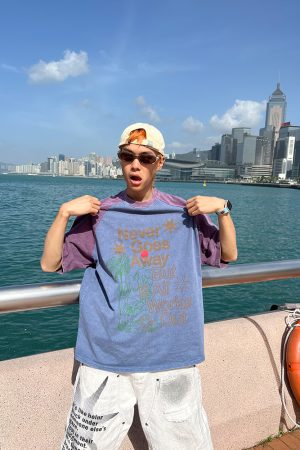 Unisex Summer Washed Letter Print Raglan T-Shirt, Casual Loose Fit Top, 90s American Style Short Sleeve Tee for Men and Women