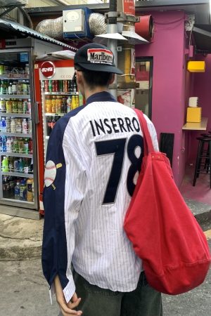 Unisex Vertical Striped Short Sleeve Shirt with Cartoon Embroidery, Color-Blocking, College Style, Baseball Inspired, Casual Fashion