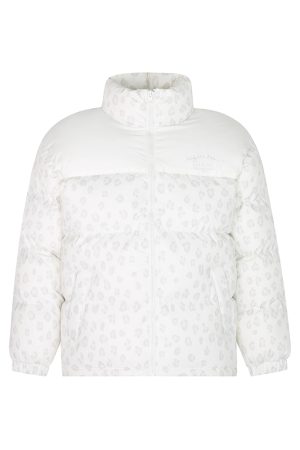 Unisex Winter Thick Cotton Jacket with Leopard Print Splicing and Slogan Embroidery - Trendy National Style Outerwear