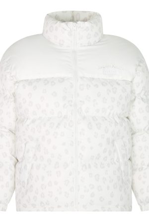 Unisex Winter Thick Cotton Jacket with Leopard Print Splicing and Slogan Embroidery - Trendy National Style Outerwear