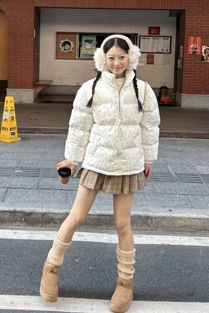 Unisex Winter Thick Cotton Jacket with Leopard Print Splicing and Slogan Embroidery - Trendy National Style Outerwear