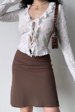 V-neck Ruffled Lace Tie Shirt for Women - Slim Fit Long Sleeve Cardigan - European American Style - Y2K Fashion Top