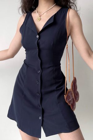 V-Neck Sleeveless Dress for Women - Waist-Cinching Tie-Up A-Line Mini Dress in European American Style, Slimming Design