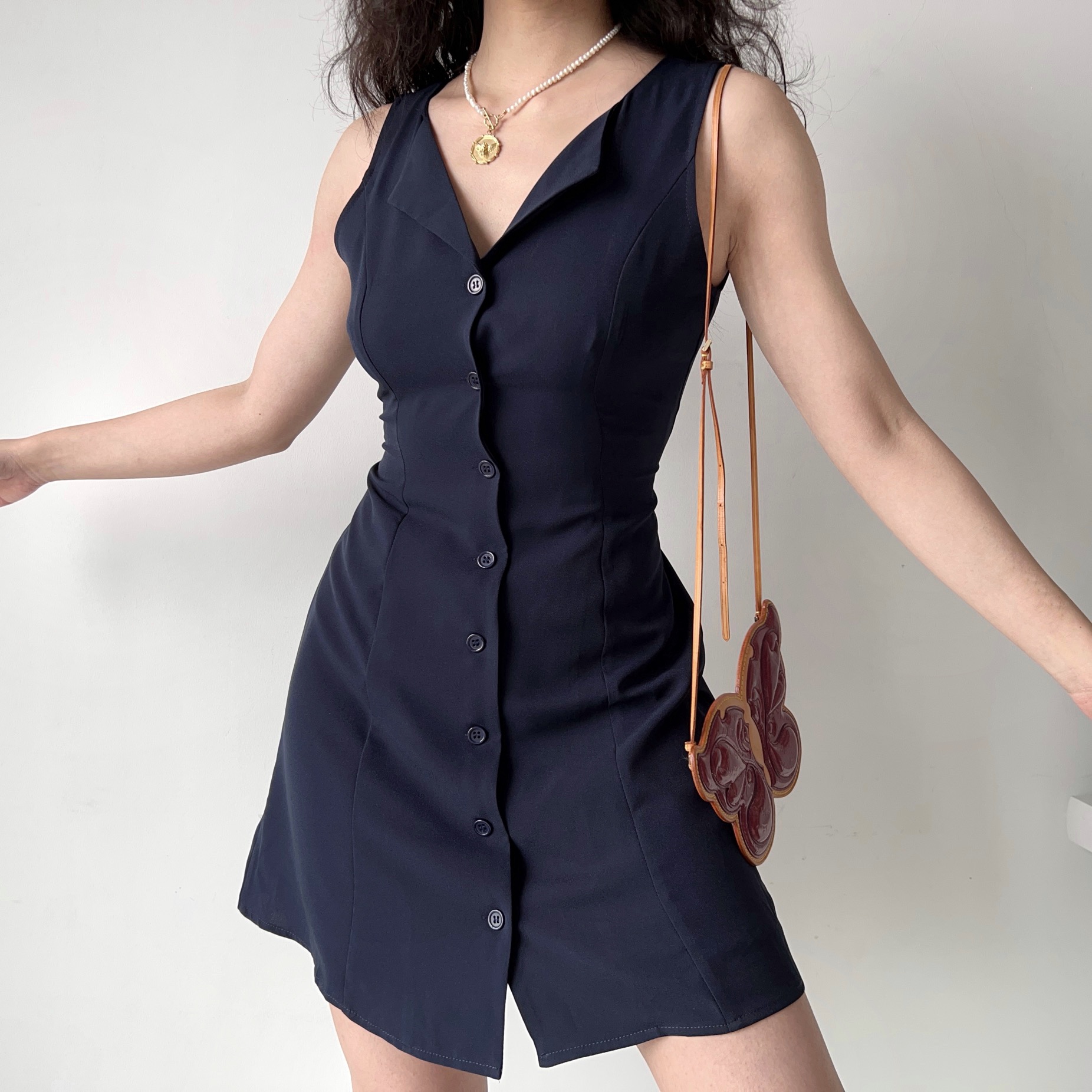 V-Neck Sleeveless Dress for Women - Waist-Cinching Tie-Up A-Line Mini Dress in European American Style, Slimming Design V-Neck Sleeveless Dress for Women - Waist-Cinching Tie-Up A-Line Mini Dress in European American Style, Slimming Design
