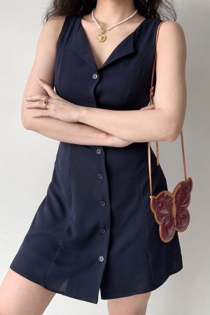 V-Neck Sleeveless Dress for Women - Waist-Cinching Tie-Up A-Line Mini Dress in European American Style, Slimming Design