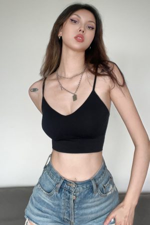 Versatile Back-Cross Sexy Low-Cut Cami with Chest Pads - Solid Color Inner Layer for Y2K and 90s Style Fashion