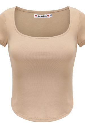 Versatile Basic Curved Hem Square Neck Fitted Short Sleeve T-Shirt for Women - Summer Casual Top, Perfect for Y2K Style