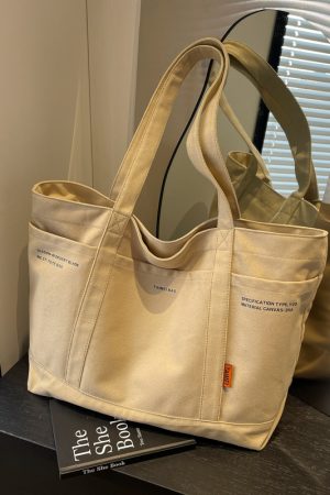 Versatile Canvas Tote Bag for Women - 2025 Spring/Summer Large Capacity Shoulder Bag for Students and Commuters