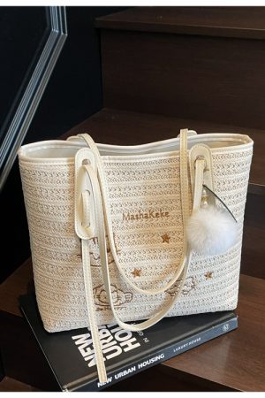 Versatile Cartoon Single-Shoulder Beach Bag for Women - Large-Capacity Straw Tote for Summer 2025 Beach Vacation Style