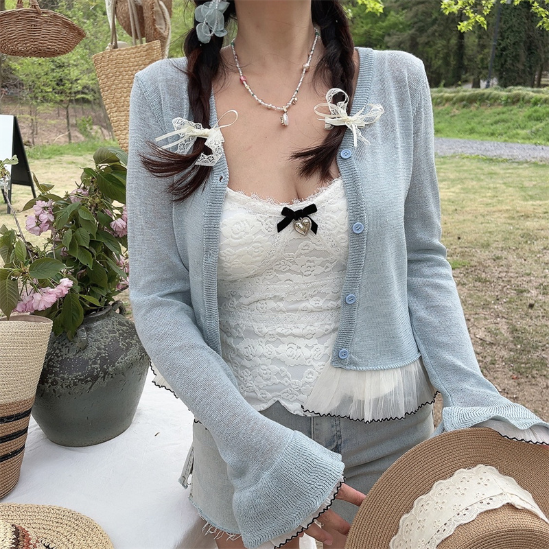 Versatile Heavy-Duty Bell Sleeve Lace Fairy Knitted Cardigan - Sun Protection Air Conditioning Shirt for Stylish Layering Versatile Heavy-Duty Bell Sleeve Lace Fairy Knitted Cardigan - Sun Protection Air Conditioning Shirt for Stylish Layering