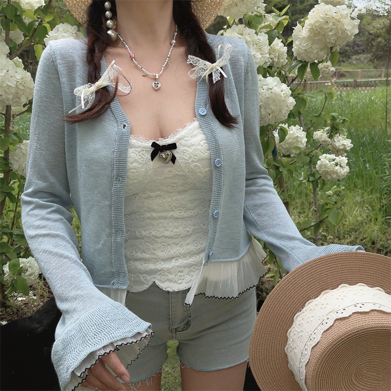 Versatile Heavy-Duty Bell Sleeve Lace Fairy Knitted Cardigan - Sun Protection Air Conditioning Shirt for Stylish Layering Versatile Heavy-Duty Bell Sleeve Lace Fairy Knitted Cardigan - Sun Protection Air Conditioning Shirt for Stylish Layering