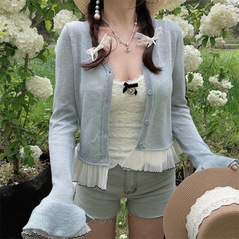 Versatile Heavy-Duty Bell Sleeve Lace Fairy Knitted Cardigan - Sun Protection Air Conditioning Shirt for Stylish Layering Versatile Heavy-Duty Bell Sleeve Lace Fairy Knitted Cardigan - Sun Protection Air Conditioning Shirt for Stylish Layering