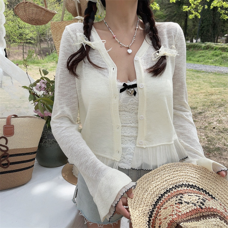 Versatile Heavy-Duty Bell Sleeve Lace Fairy Knitted Cardigan - Sun Protection Air Conditioning Shirt for Stylish Layering Versatile Heavy-Duty Bell Sleeve Lace Fairy Knitted Cardigan - Sun Protection Air Conditioning Shirt for Stylish Layering