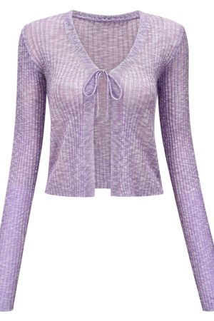 Versatile Lace-Up Thin Knit Cardigan for Women - European American Style Short Long Sleeve Top