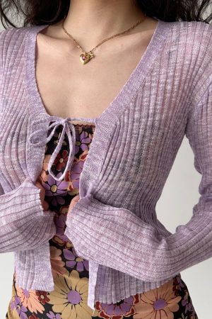 Versatile Lace-Up Thin Knit Cardigan for Women - European American Style Short Long Sleeve Top