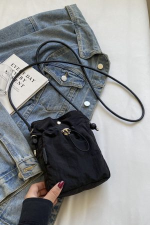 Versatile Nylon Canvas Mini Crossbody Bag - Casual Vertical Phone Bag & Headphone Holder - Trendy Minimalist Shoulder Bag