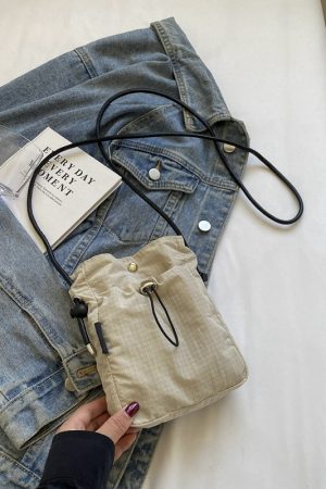 Versatile Nylon Canvas Mini Crossbody Bag - Casual Vertical Phone Bag & Headphone Holder - Trendy Minimalist Shoulder Bag