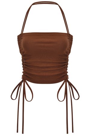 Versatile Slimming Strapless Halter Crop Top with Drawstring for Women - Trendy Y2K Style Summer Essential