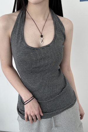 Versatile Striped Halter Backless Casual Top for Women - Slim Fit Summer Camisole, Perfect for 90s and Y2K Fashion