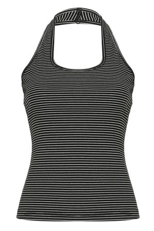 Versatile Striped Halter Backless Casual Top for Women - Slim Fit Summer Camisole, Perfect for 90s and Y2K Fashion