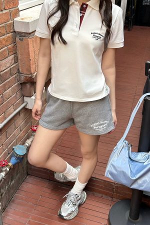 Vintage American Campus Style Casual Shorts with Embroidery - Women's Slim Fit Trendy INS Shorts