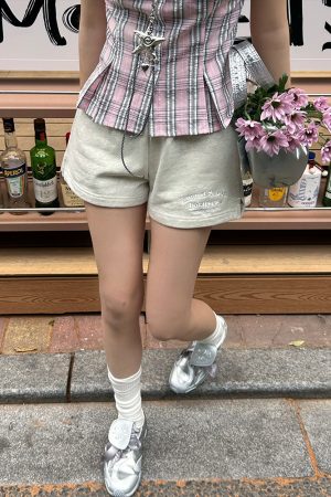 Vintage American Campus Style Casual Shorts with Embroidery - Women's Slim Fit Trendy INS Shorts