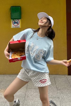 Vintage American Campus Style Polka Dot Embroidered Women's Casual Shorts - Trendy Slim Fit for Y2K and Retro Fashion