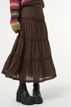 Vintage American Low-Waist Midi Skirt with French Lace Splicing - Versatile Loose Cake Skirt for Women, Y2K Style