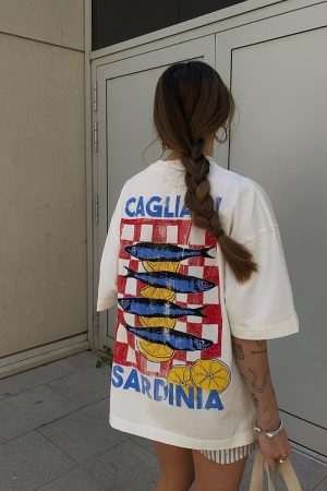 Vintage American Retro Fish Print Cotton Short Sleeve T-Shirt for Women - Trendy Summer Top in European and American Style